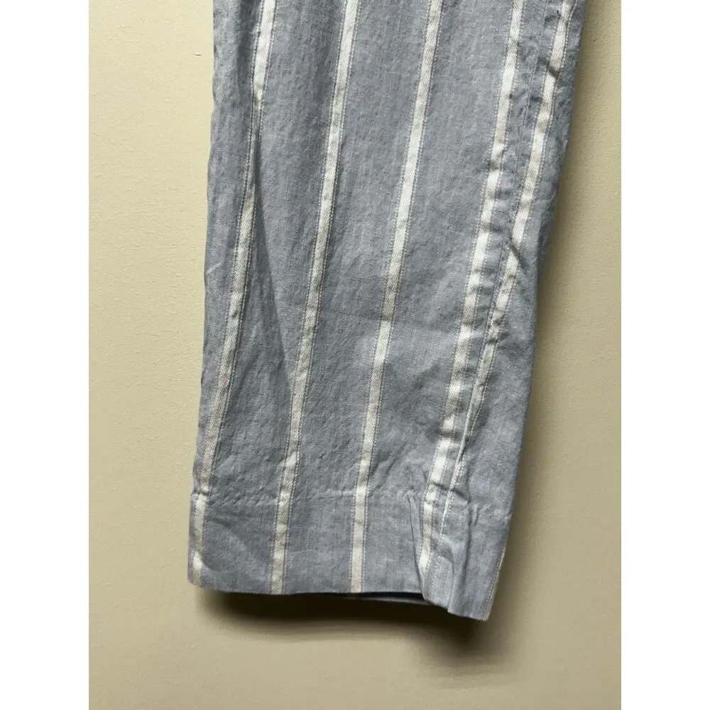 BANANA REPUBLIC Avery Linen Blend Blue/White Stripe Ankle Pant, Sz 6